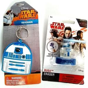 NEW Star Wars R2D2 Accessories! Keychain, Topper Eraser.